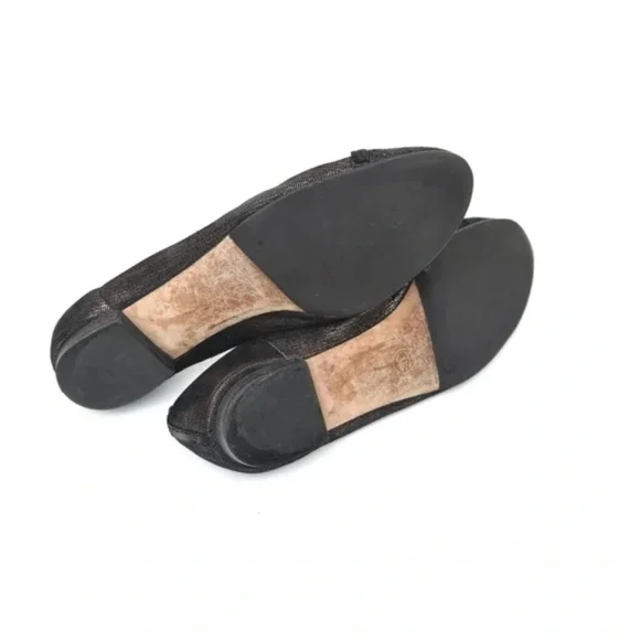 CHANEL Ballet Flats Ruffles Metallic Black Copper CC Logo Stretch Spirit Sz 39.5 - Picture 10 of 10